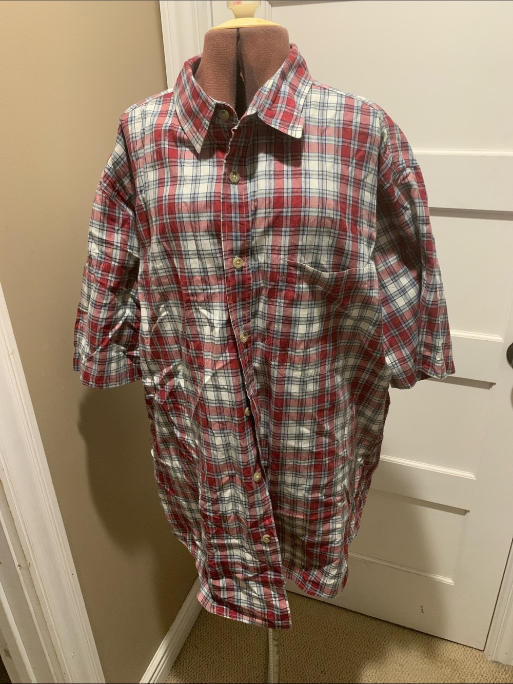 Woolrich Red and White Plaid Short-Sleeve Button-Down Shirt